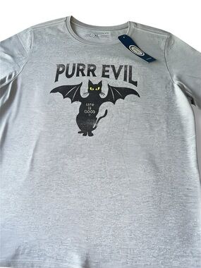 NWT XL Life is Good Women's ‘PURR EVIL’ Tee Shirt Cotton Short Slv Halloween Cat